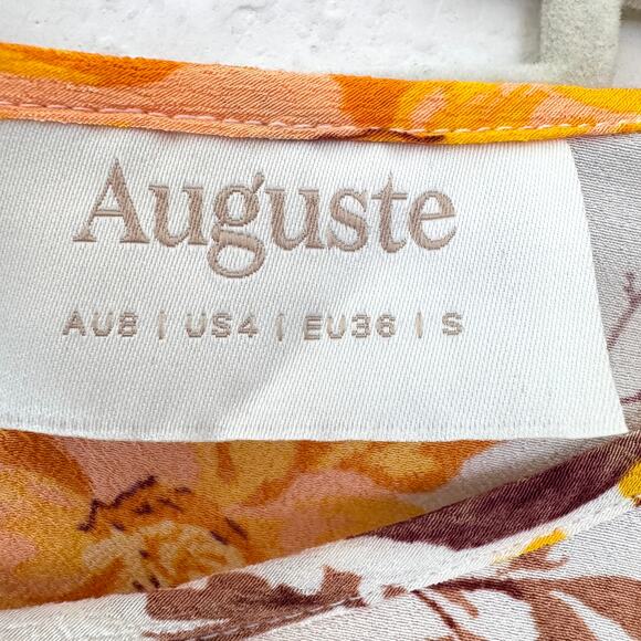 Auguste Womens Blouse Top Size S Floral Flowy Autumn Fall Pleats Cream - Picture 2 of 7